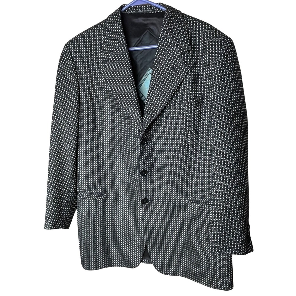 Pal Zileri Pull Wool‎ Black Blazer with tiny White Design Italy US 42